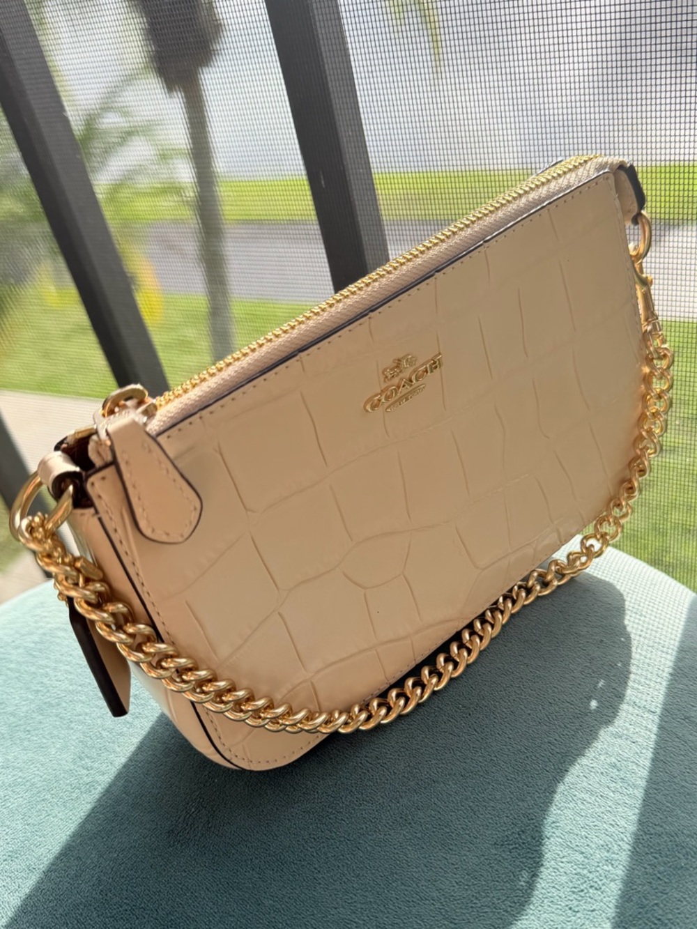 Coach Cream Croc-Embossed Nolita 19 Handbag